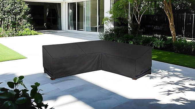 NettyPro Waterproof Patio Sectional Sofa Cover 600D Heavy Duty Waterproof Patio Lawn Furniture L-Shaped Lounge Set Couch Cover, 104 x 83 Inch, Right Facing, Black