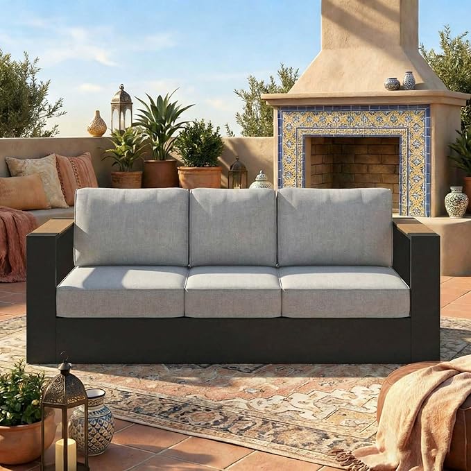 LayinSun 1 Pieces Aluminum Patio Furniture Set, Oversized Outdoor Conversation Set 3 Seats with 6" Thick Cushions for Outside Porch, Balcony, Deck