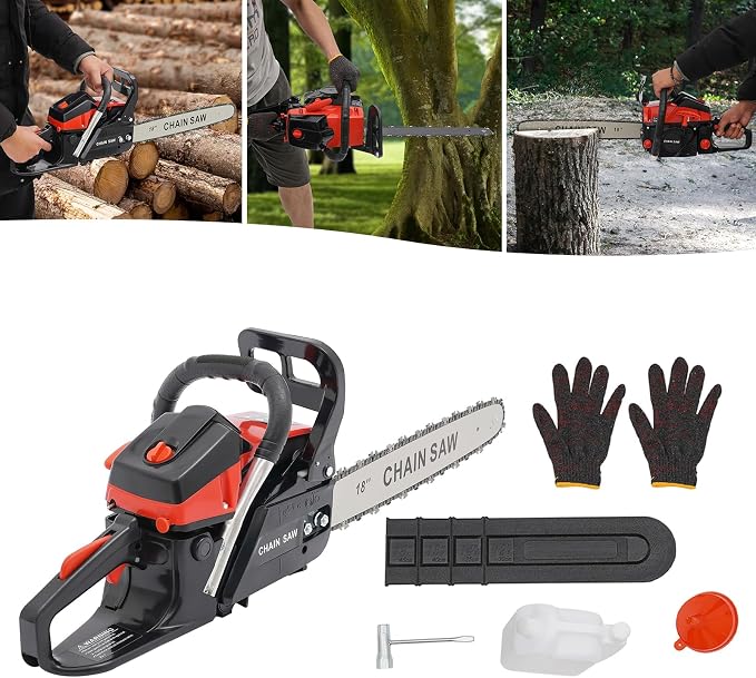 Gas Chainsaw 18 Inch, 58CC 2-Stroke Gasoline Chainsaw, 2200W Single Cylinder Air-cooled Petrol Chain Saw for Garden Pruning, Forest Logging, Firewood Cutting