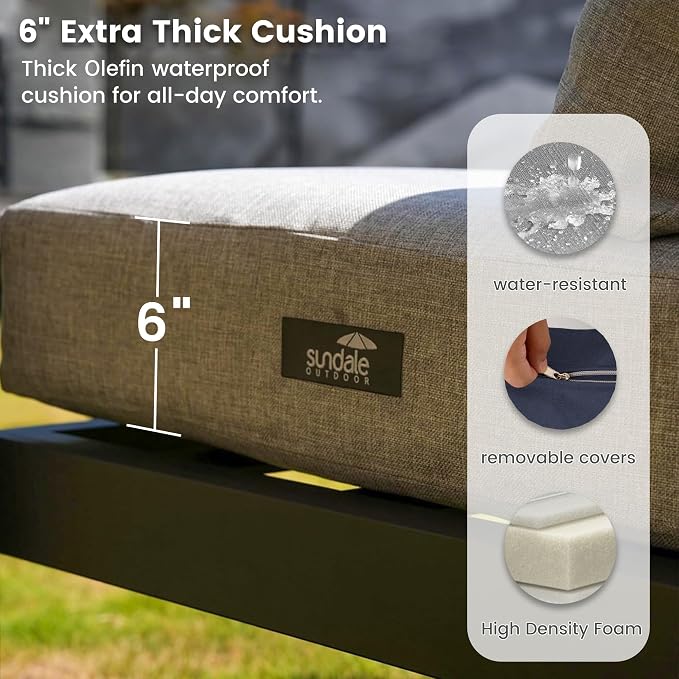 Sundale Outdoor Aluminum Patio Furniture Set, 4 Piece Outdoor Conversation Sets with Coffee Table and 6" Thick Olefin Cushions, All Weather Outdoor Sectional Set for Deck, Lawn, Yard (Grey)