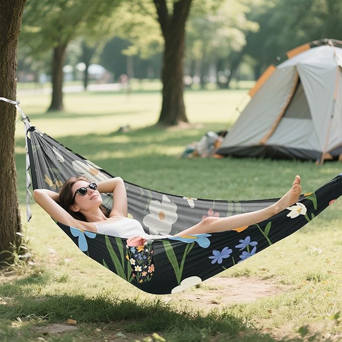 Color Oil Painting Sense Flowers 330lb Capacity Camping Hammocks with Portabl Carry Bag Fabric Hammock for Outside Beach Patio Garden hamaca para Patio Exterior