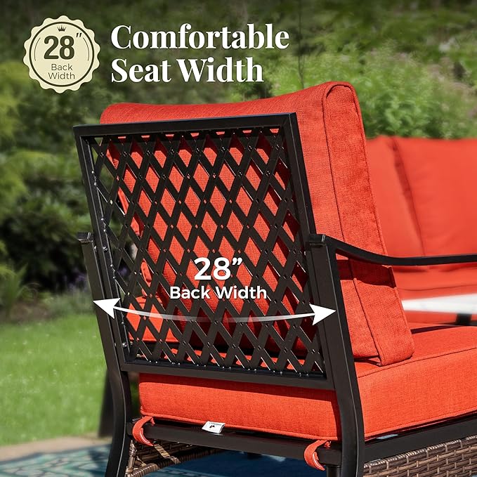 Patio Furniture Set with Coffee Table, Outdoor Conversation Set with 2 x Fixed Chairs, 1 x 2-Seat Sofa, 1 x 3-Seat Sofa for Lawn Garden Backyard, Red