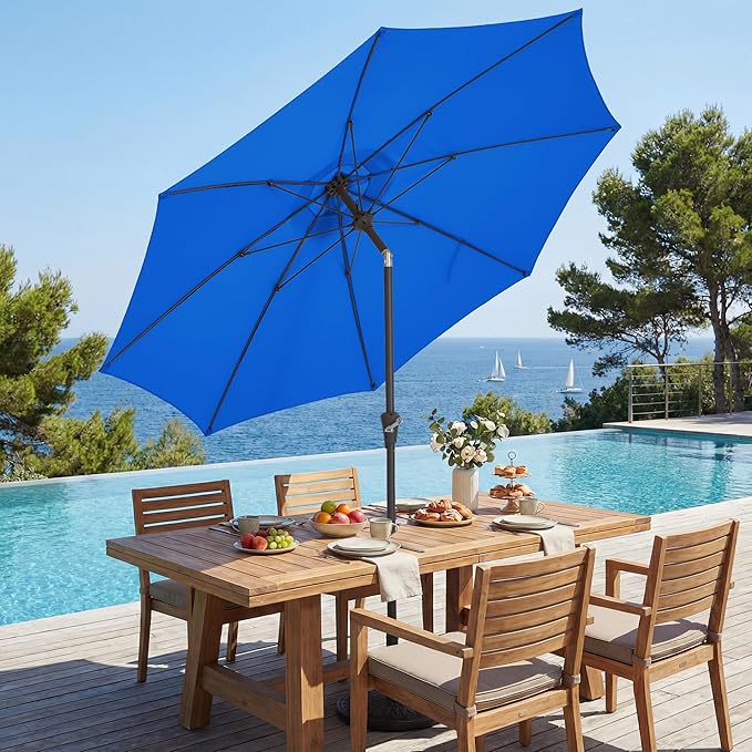 JEAREY 9FT Outdoor Patio Umbrella,Market Table Umbrella with 8 Fiberglass Ribs, Pool Umbrella with Tilt and Crank, UV Protection Lightweight & Wind-Resistant for Lawn, Garden, Deck and Backyard, Royal Blue