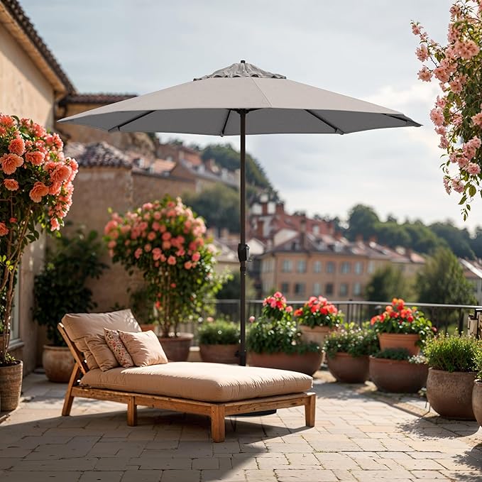 California Umbrella 12-Year Protection 9-Ft Outdoor Patio Umbrella, Sunbrella Fade-Resistant Fabric, Auto-Tilt, Heavy Duty Aluminum Frame, 8 Reinforced Ribs for Pool or Deck, Bronze Pole, Granite