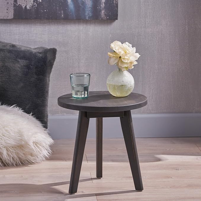 Great Deal Furniture Indoor Farmhouse Acacia Wood Side Table, Dark Gray Finish