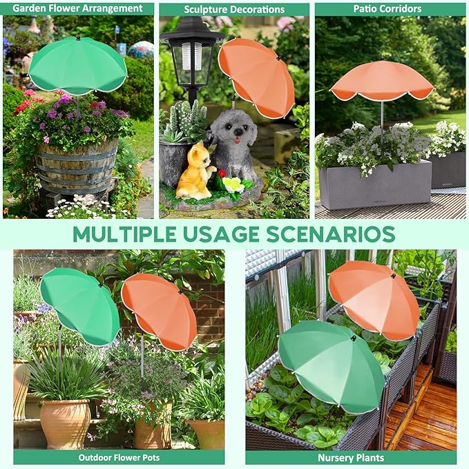 QRRICA 23.6" Adjustable Garden Umbrella Shade for Outdoor Use, Potted Greenery & Garden Beds – Angle-Adjustable Sun Protection