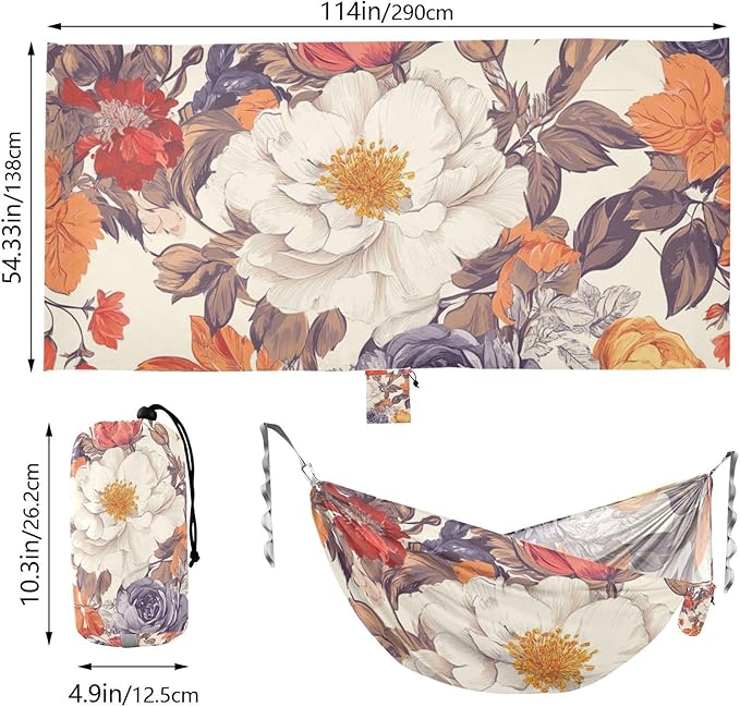 Retro Colorful Flowers Camping Hammocks Rope Hammock for Patio Backyard Lounge Base