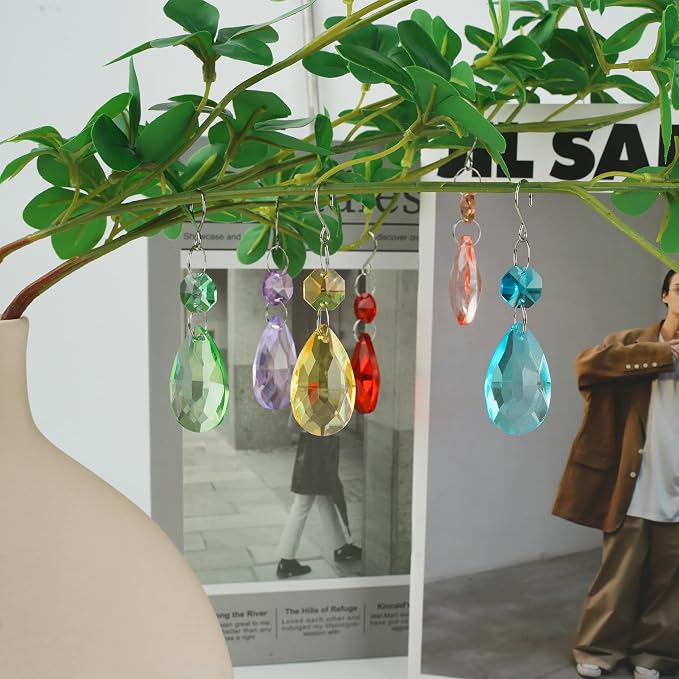 10pcs Crystal Sun Catcher Hanging Prisms Pendants for Windows & Lamps Decor | Crystal Sun Catcher, 38mm Hanging Crystal, Chandelier Parts, Prism Pendants with Hook, Crystal Christmas Ornaments Home Decor