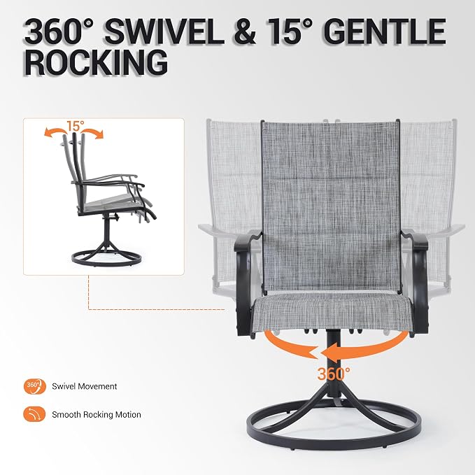 Patio Swivel Chairs Set of 8, Outdoor Dining Chairs High Back, All Weather Patio Chair with Padded Textilene & Metal Frame for Outdoor Poolside Lawn Garden, Grey(8 PCS)
