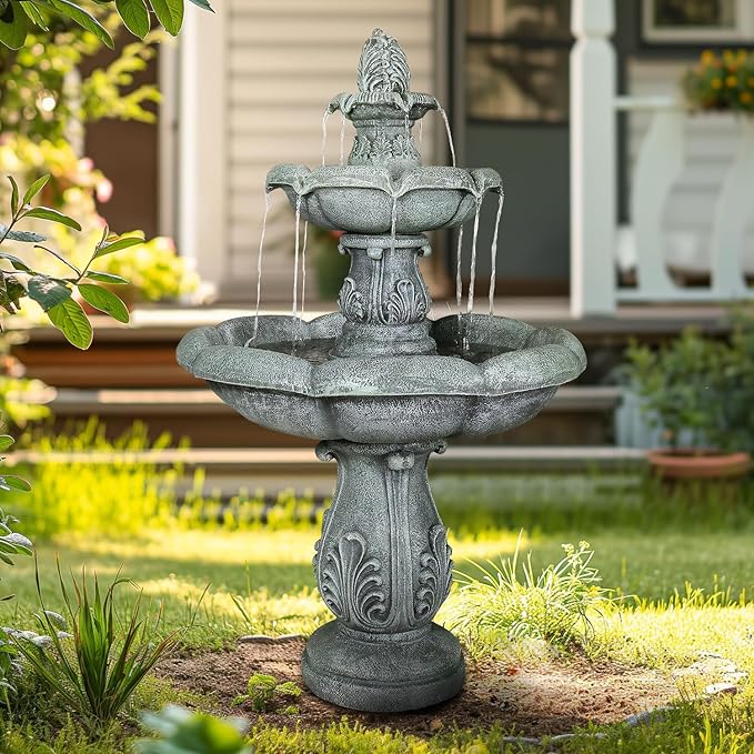 48" H Elegant Water Fountain Outdoor Garden - Decorative Water Fountain Outdoor with Intricate Design for Patio, Backyard, Lawn, Outside Decor