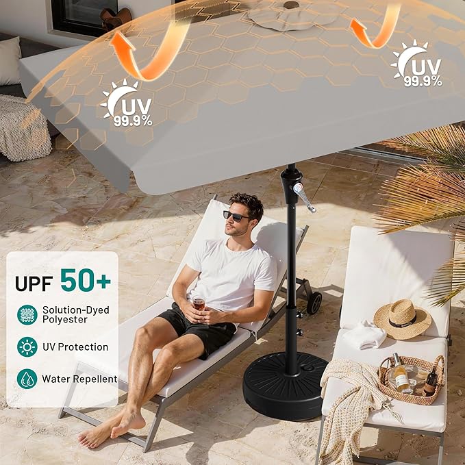 AreShark 6.5 x 10 FT Rectangular Valance Patio Umbrella, Outdoor Umbrella with Tilt and Crank, Market Table Umbrellas W/ 6 Ribs UV Protection for Garden, Deck, Backyard and Pool, Foggy Gray