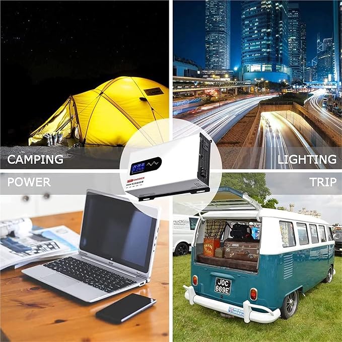 Power Inverter Pure Sine Wave 7000W/8000W/9000W/10000W/12000W/15000W/20000W Peak DC12V/24V/48V/60V/72V to AC 110V/230V 240V Car Converter with Voltage Display & AC outlets(7000W,60Vto110V)