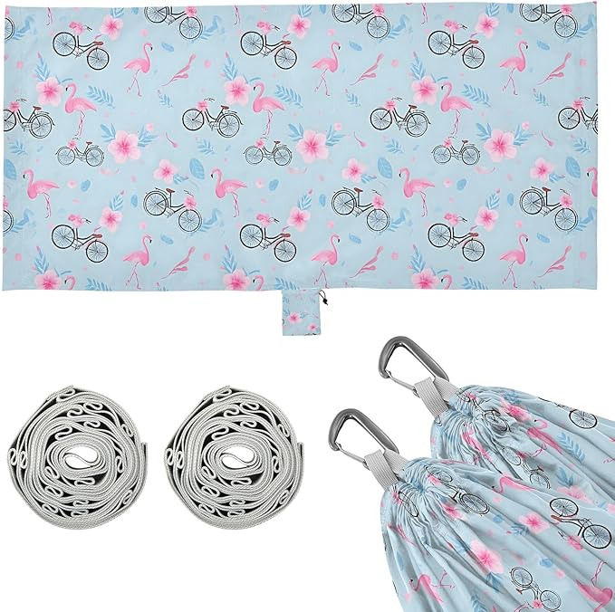 Camping Hammock Outdoor Hammocks for Outside Flamingo Bike Beach Trees Portable Lightweight with Pockets Tree Straps Indoor