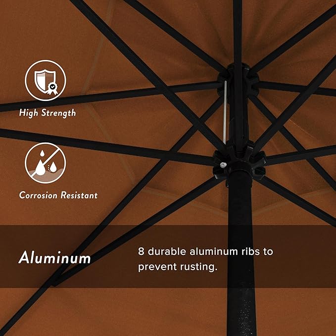 California Umbrella 12-Year Protection 9' Rd Aluminum Patio Umbrella, Crank Lift, Auto Tilt, Black Finish, Sunbrella Tangerine