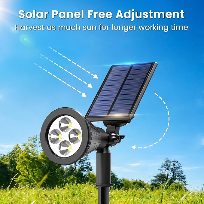 JEJOT 1 Pack Solar Lights Outdoor Waterproof,Cool White Light,2 Lighting Modes,Solar Powered Spotlights for Yard Garden Solar Spot Lights for Flag Landscape Auto On/Off
