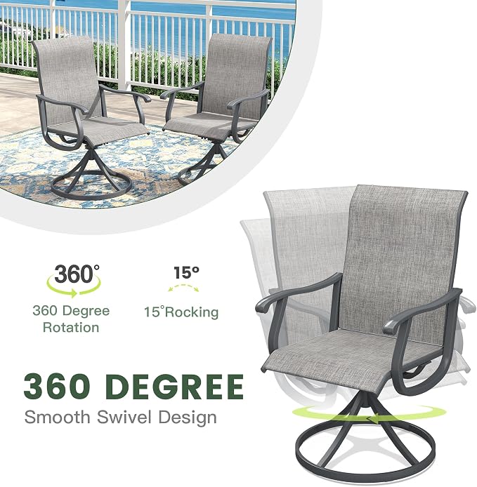 Outdoor Dining Set for 4, 40.7" Metal Round Outdoor Dining Table with Umbrella Hole and Sling Patio Swivel Chairs, 5 Pieces Patio Table and Chairs Set for Garden Backyard, Grey and Dark Grey
