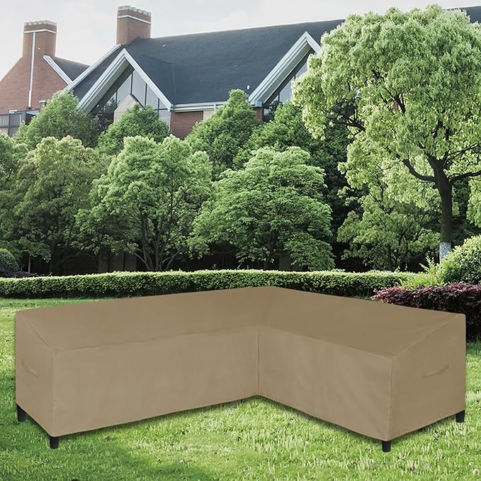 Easy-Going Patio L-Shaped Sectional Sofa Cover, 110"X85" Waterproof Heavy Duty Outdoor Garden Furniture Cover with Air Vent (Right Facing, Camel)