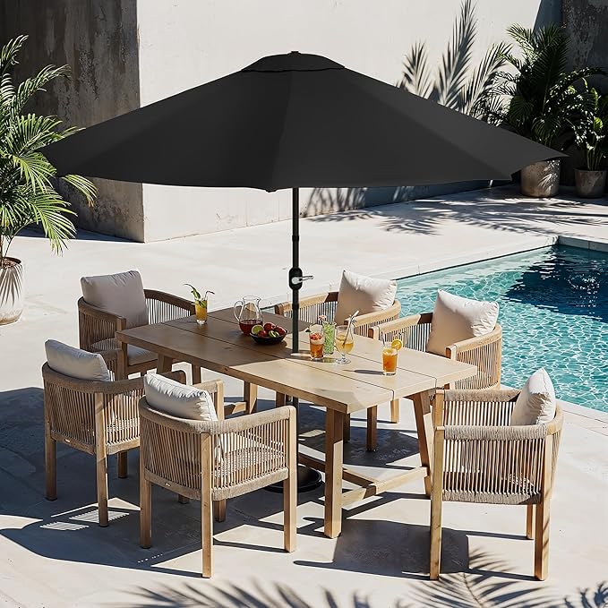 LUE BONA 10FT Patio Umbrella, Waterproof Outdoor Market Umbrella with Easy Crank & Tilt, Patio Table Umbrella for Deck Garden Backyard Pool, Black