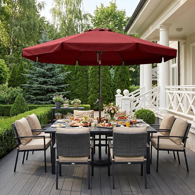 ABCCANOPY 11ft Scalloped Patio Umbrella, Outdoor Table Umbrella with Tilt and Crank, Fiberglass Ribs Deck Umbrella for Patio, Pool, Garden, Picnic (Burgundy)