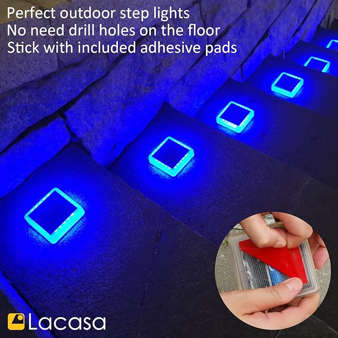Lacasa 4-Pack Solar Dock Lights - Marine Blue Square LED Garden Deck Step Lights - Solar Powered, Dusk to Dawn for Yard Patio Pathway