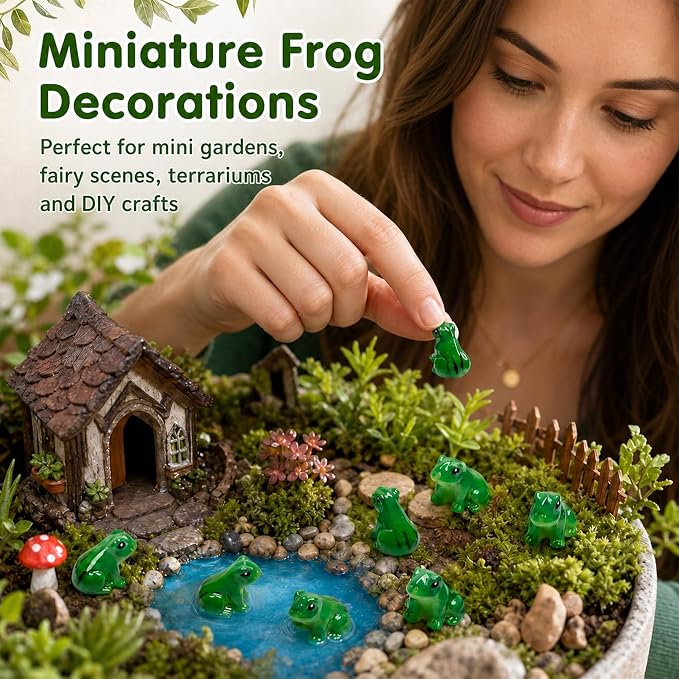 Exasinine 50 Pcs Mini Frogs Resin Green Frog Miniature Figurines Animals Model Fairy Garden Miniature Moss Landscape DIY Terrarium Crafts Ornament Accessories for Home Décor(B)