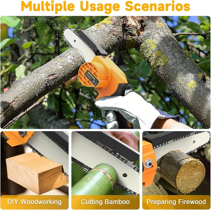 Mini Chainsaw Cordless 6 Inch,Portable Electric Chainsaw Cordless, Brushless Electric Handheld Chain Saw with 2x2000mAh Batteries, Battery Powered Handheld Saw for Garden Pruning, Storm Cleanup