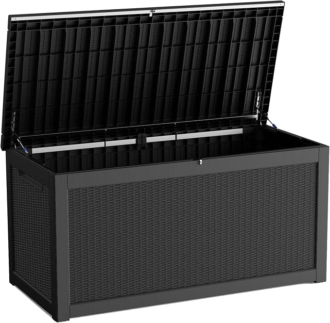 320-Gallon Outdoor Storage Box, Heavy-Duty Reinforced Resin Deck Box, Large Storage Bin with Lockable Lid, Waterproof Container for Patio Furniture, Garden Tools, Pool Accessories