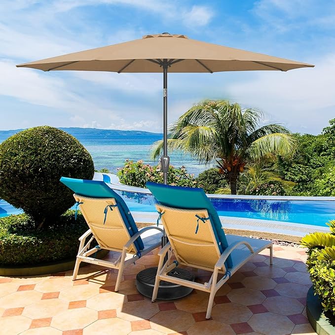 Simple Deluxe 2 Pack 9ft Patio Umbrella Outdoor Table Market Umbrella, 8 Sturdy Ribs for Garden, Deck, Backyard, Pool, Tan