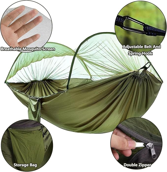 Travel Hammock with Mosquito Net, Lightweight Camping Hammock Hold Up to 200kg, Portable Outdoor Hammock for Camping Hiking Backpacking,Black,250x120cm