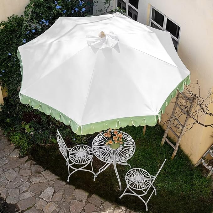 9Ft Elegant Valance Patio Umbrella, Outdoor Umbrellas for Patio with Auto-Tilt and Crank Systerm, Table Umbrella for Outdoors, Poolside,Beach, Backyard