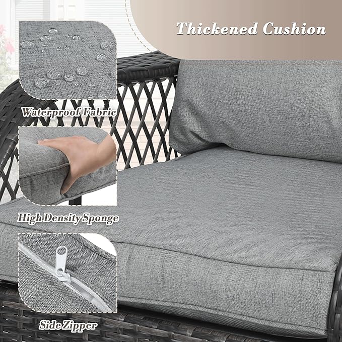 Athena Collection 3 Pieces Outdoor Patio Furniture Set, Rattan Outdoor Table and Chairs with Cushion, Wicker Conversation Bistro Set Balcony Furniture for Porch, Backyard, Garden, Grey
