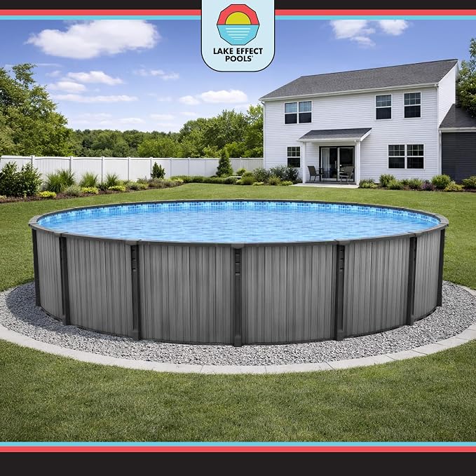 Lake Effect Pools 'Bora Bora' 21 ft Round Above Ground Swimming Pool | 52 Inch Resin Protected Steel Sided Walls | Bundle Includes: 25 Gauge Overlap Liner & Widemouth Skimmer