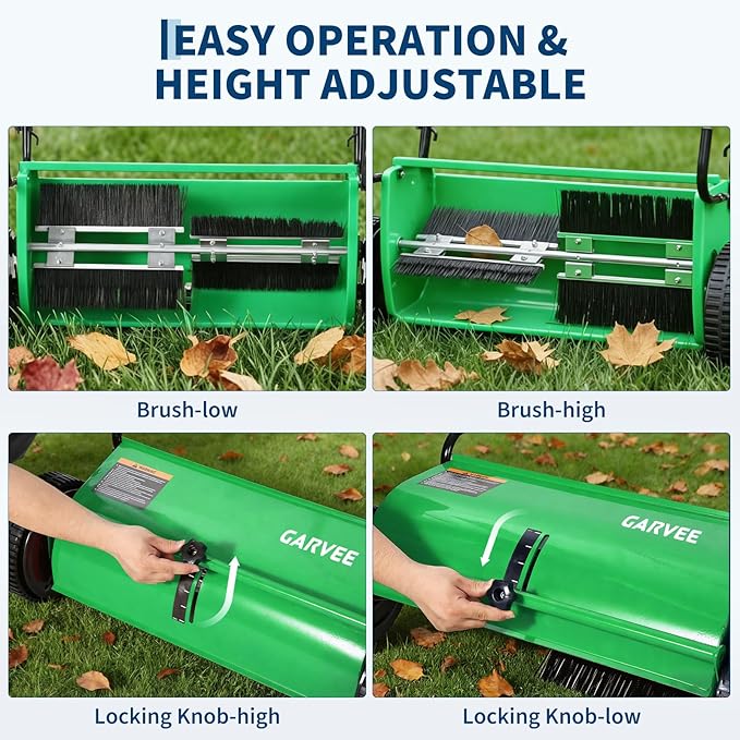 Push Lawn Sweeper 26Inch-Heavy Duty Walk Behind Leaf Collector and Yard Sweeper for Outdoor,Patio,Driveway,Garden Grass Sweepers,4 High Speed Spinning Brush,7 Cu. ft. Hopper Capacity