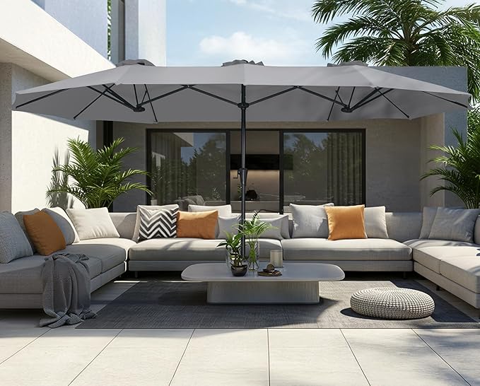 SUPERJARE 13FT Outdoor Umbrella for Patio, Double sided Pool Umbrellas with Fade Resistant Canopy, Large Table Umbrella for Deck, Market, Backyard - Gray(No Base)