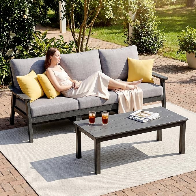 Ayge HDPE Patio Furniture Set, 6 Piece Sectional Outdoor Furniture Set, All Weather Outdoor Couch Set Patio Conversation Set for Deck, Lawn, Black