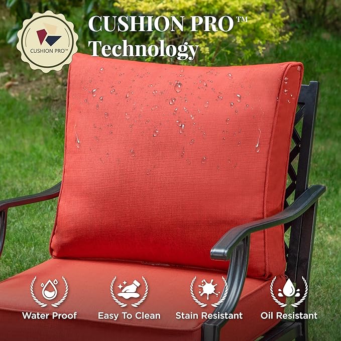 Patio Furniture Set 6 pcs, Outdoor Patio Furniture, 1 X 3-Seat Sofa, 2 X Single Chairs, 2 X Swivel Chairs, 1 X Coffee Table and 5.75" Extra Thick Cushion, Patio Conversation Set,Red