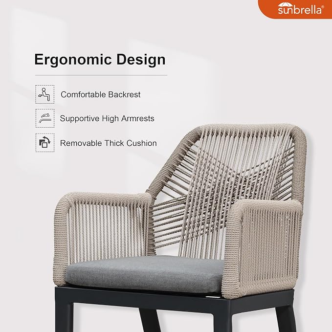 PURPLE LEAF 13 Pieces Patio Dining Set Aluminum Modern Rectangular Table and Rattan Arm Chairs with Cushions for Kitchen Porch Garden Outdoor Furniture Sets, Dark Grey