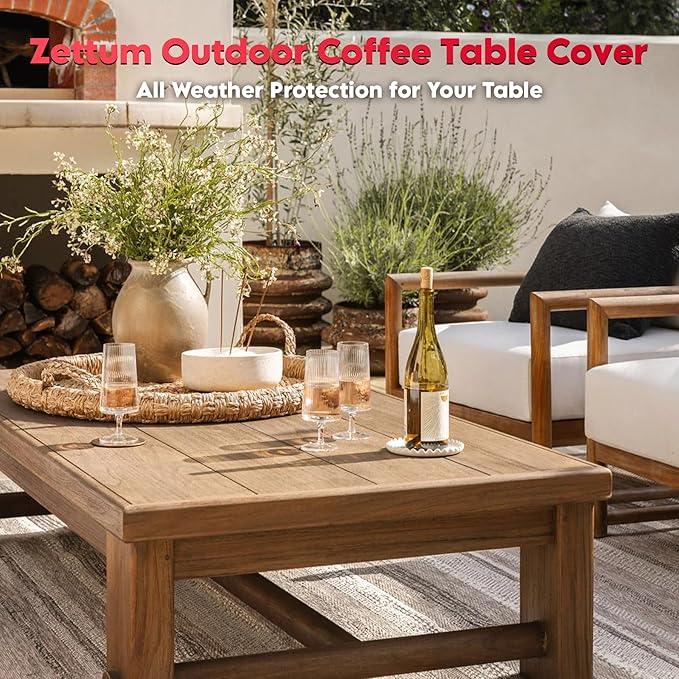 Zettum Outdoor Coffee Table Cover – Coffee Table Cover Rectangle Waterproof & Heavy Duty, Patio Table Covers for Side Tables, 600D Table Covers Provide All-Weather Protection - 36 x 22 x 18 Inch