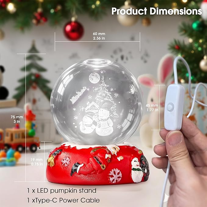 L LOHAS LED 3D Crystal Ball Night Light-Laser Engraved Snowman with Red Holiday Base,Cute & Funny Christmas Night Light for Kids, 3000K Warm White for Christmas Party Decor