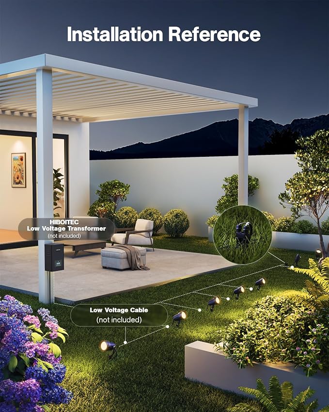 HIBOITEC Spotlights Low Voltage Landscape Lighting with Connectors 600LM 2900K Landscape Lights Kit 12-24V AC/DC IP65 Waterproof for House Yard Trees Garden Outdoor 2Packs
