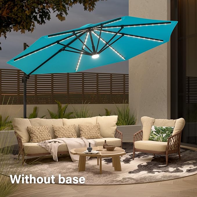 FLAME&SHADE 11 ft Cantilever Offset Patio Umbrella, Large Heavy Duty Outdoor Patio Umbrella Aluminum 360° Rotation Round Outdoor Umbrella for Deck,Pool,Backyard