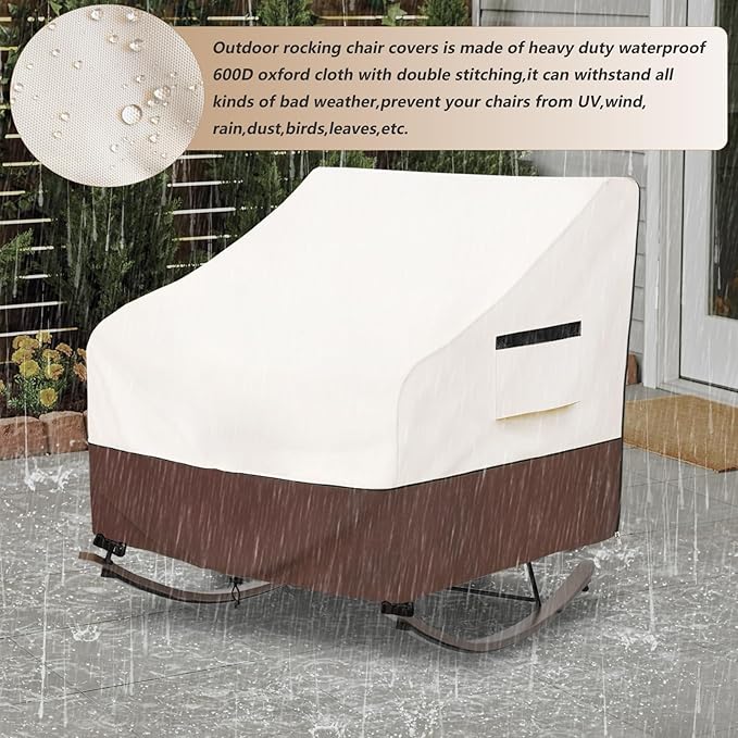 Outdoor Rocking Chair Cover 600D Heavy Duty Waterproof Patio Egg Rocking Chair Covers,for 41" W x 45" D x 31" H Outdoor Papasan Rocking Chair Beige