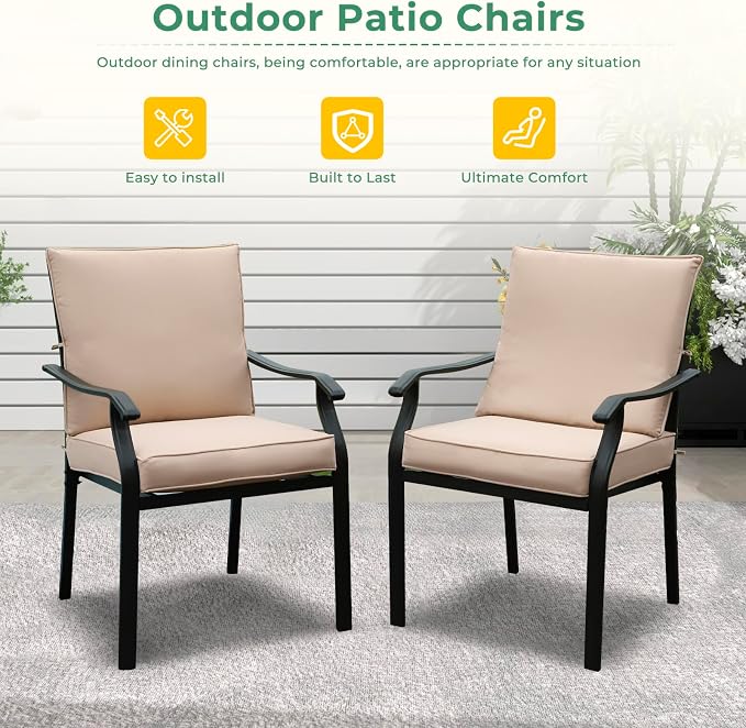 LVUYOYO 5-Piece Outdoor Patio Dining Set, Metal Stackable Chairs & Square Table Set, All-Weather Furniture for Backyard, Garden,Balcony,Porch (1 Square Table+ 4 Dining Chairs)