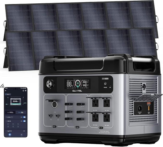 OUKITEL P2001 Pro 3200W Power Station with 2x500W Solar Panel, 2048Wh Solar Generator with 4x6400W Peak AC Outlets, 1.5H Full Charging, APP Control LiFePO4 Battery for Camping RV HomeB ackup