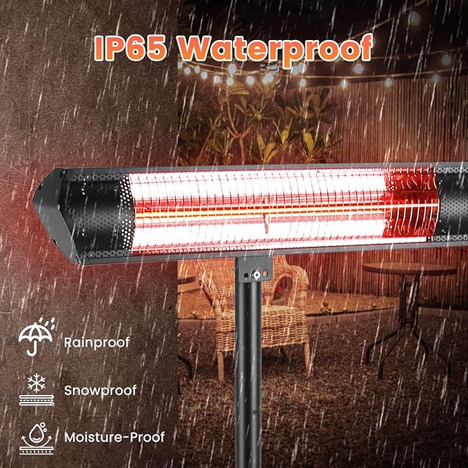 Outdoor Electric Patio Heater, 1500W Infrared Heater with Remotes, 3 Heating Levels, Height Adjustable, IP65 Waterproof & Timer, Wall Mount/Tripod Stand Heaters for Patio Garage Garden & Indoor Use