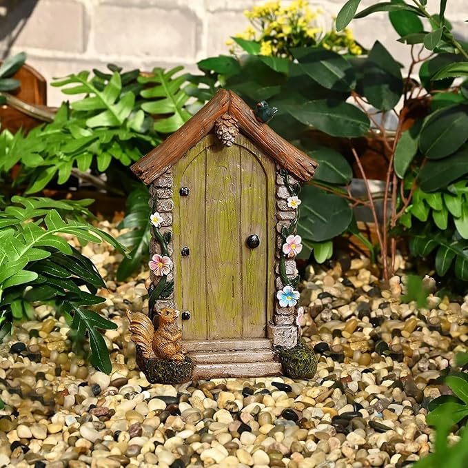 Fairy Door for Trees Outdoor - Garden Accessories, Miniature Decor, Magic Enchanted Tree Stump Resin Wall Hanging Gifts