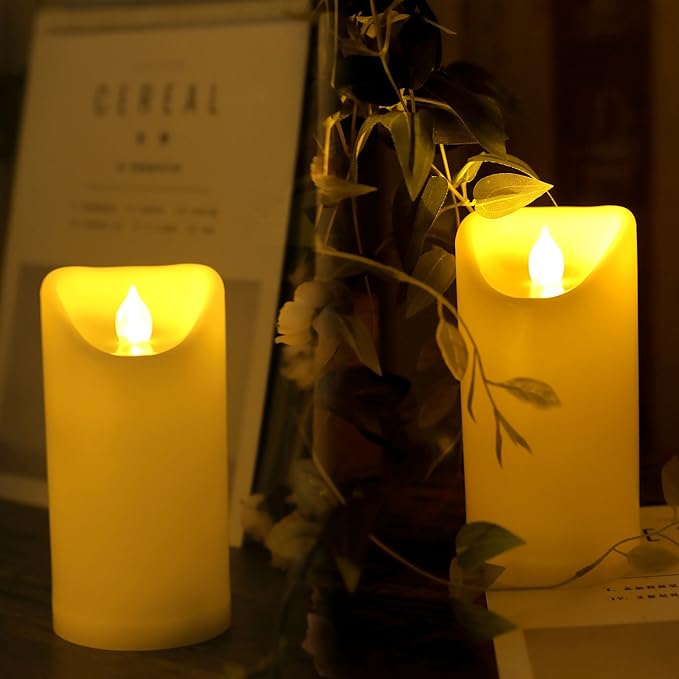 Flameless Outdoor Waterproof LED Pillar Candle with Remote Timer Battery Operated Flickering Resin Candle Light for Halloween Christmas Wedding Party Centerpiece Decorations Supplies 3”x 7” 2-Pack