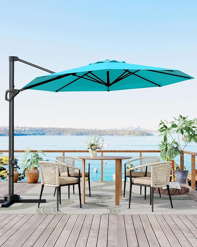 GarveeLife 10FT Patio Umbrella Outdoor Large Cantilever Umbrella Market Sun Shade Windproof Offset Umbrella with 360-Degree Rotation for Garden Deck Pool Patio