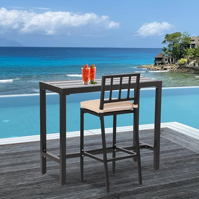 Outdoor Bar Table, Patio Counter Height Bar Tables, 47" Rectangle Bar Table for Patio, Garden, Yard, Balcony, Poolside