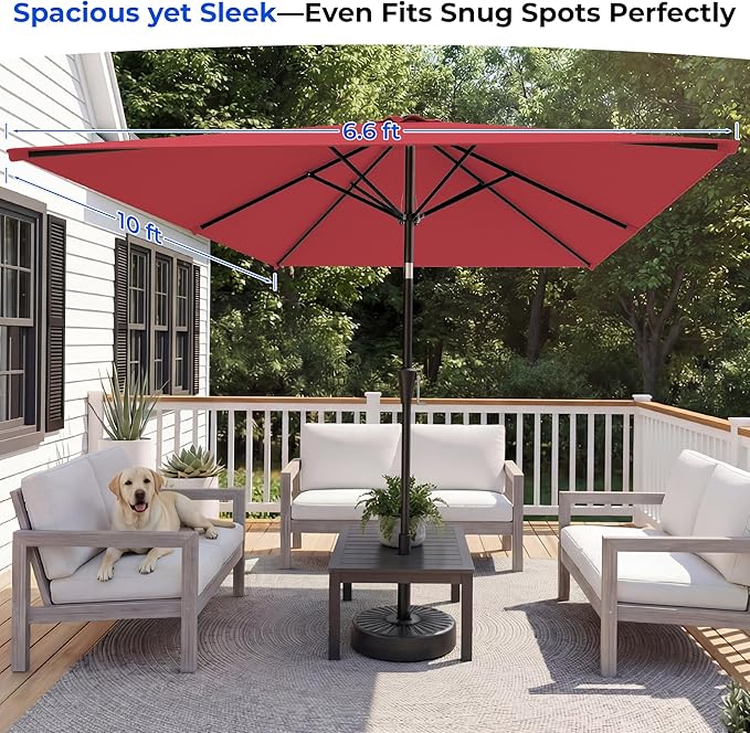 HOMSHADE 6.6 x 10 ft Rectangular Patio Umbrella Rectangle Umbrella Outdoor Patio, Large Outdoor Umbrellas for Patio Table with Tilting and Sun UV Protection for Pool, Deck, Market, Backyard